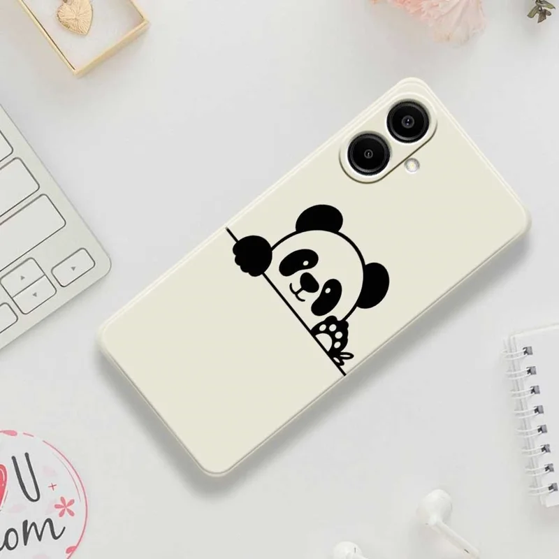 Til Samsung Galaxy A07 4G Taske med Pandahovedmønster, Lige Kant, TPU Telefon Bagdæksel - Beige