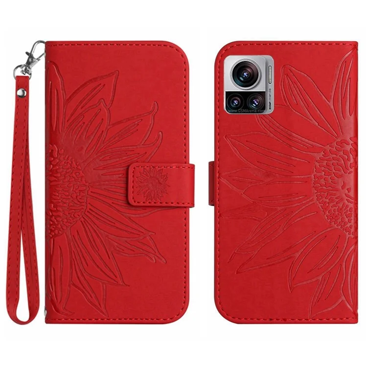 Für Motorola Moto X30 Pro 5G / Kante 30 Ultra 5G HT04 Sonnenblumengedruckter PU Leder Verstellbar - Rot
