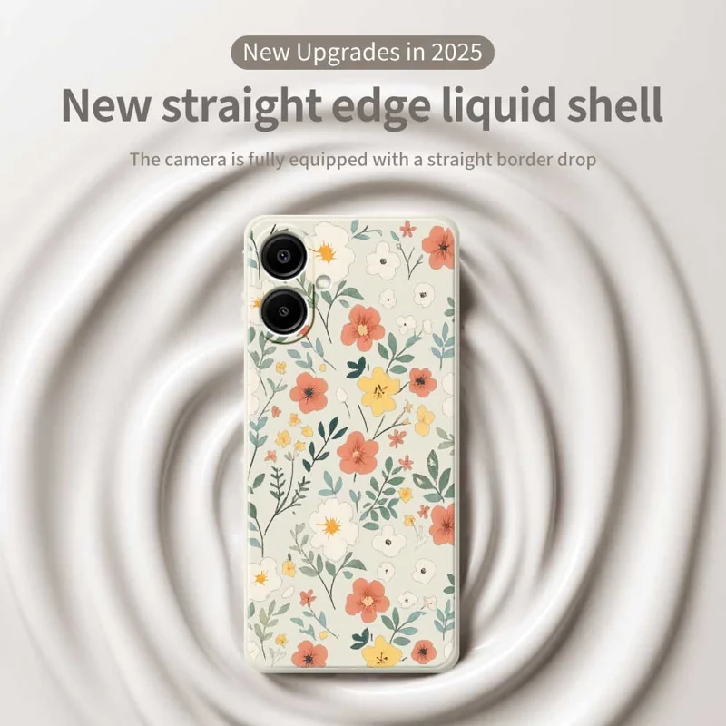 For Samsung Galaxy A07 5G / A07 4G Case Flower Garden Pattern Printing Straight Edge TPU Phone Back Cover - Beige