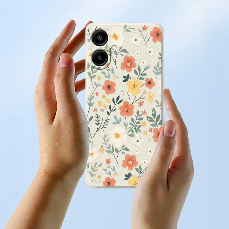 For Samsung Galaxy A07 5G / A07 4G Case Flower Garden Pattern Printing Straight Edge TPU Phone Back Cover - Beige