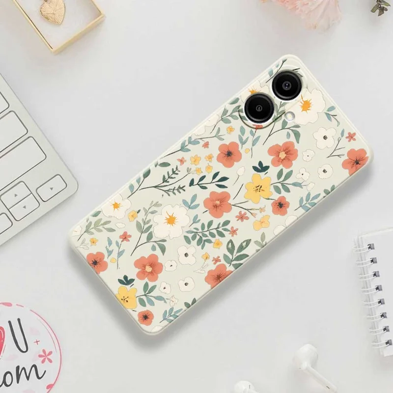 For Samsung Galaxy A07 5G / A07 4G Case Flower Garden Pattern Printing Straight Edge TPU Phone Back Cover - Beige
