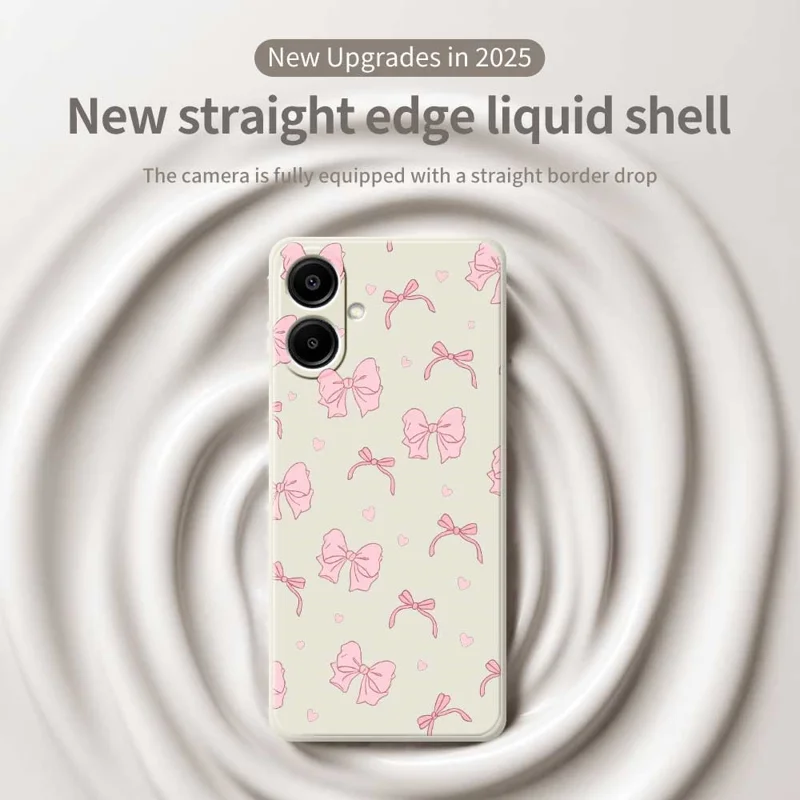 For Samsung Galaxy A07 4G Case Pink Bow Love Pattern Printing Straight Edge TPU Phone Back Cover - Beige