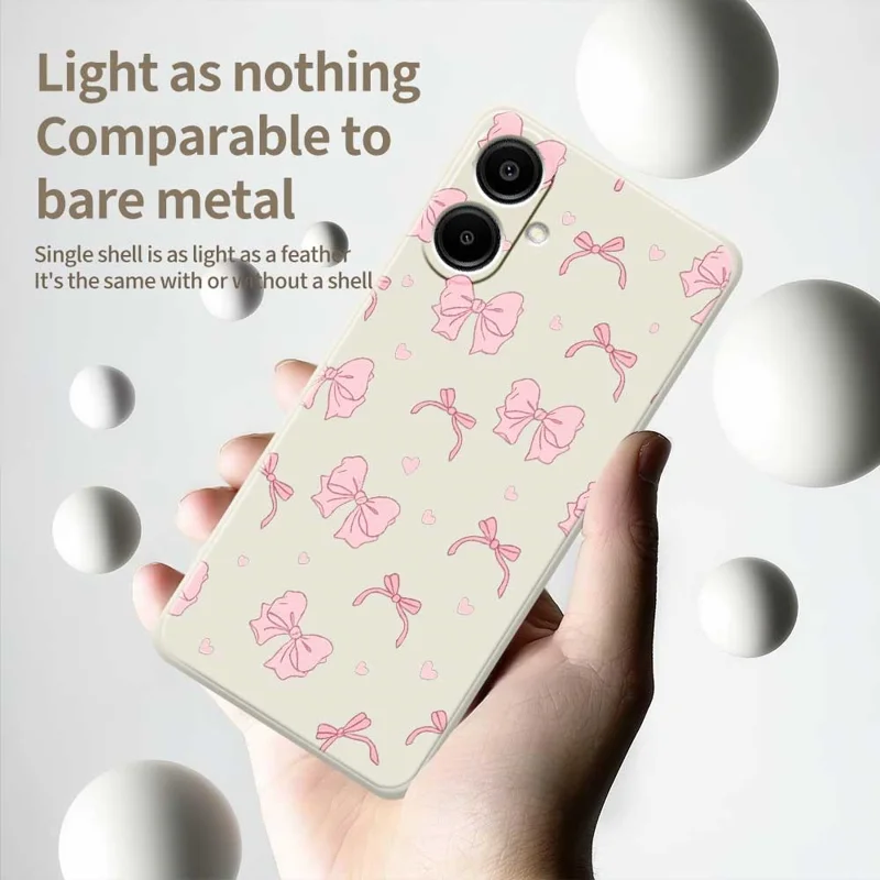 For Samsung Galaxy A07 4G Case Pink Bow Love Pattern Printing Straight Edge TPU Phone Back Cover - Beige