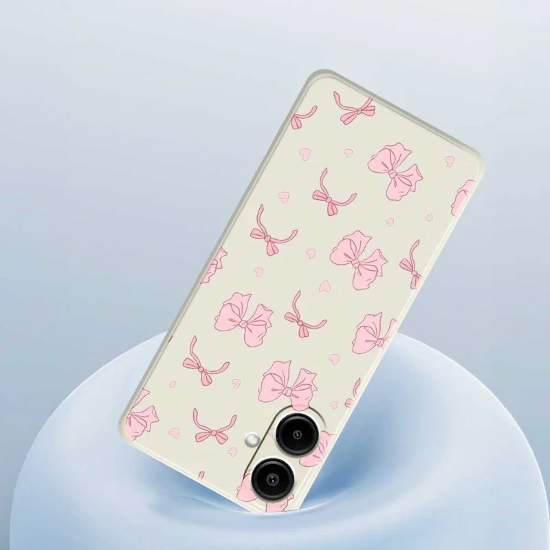 For Samsung Galaxy A07 4G Case Pink Bow Love Pattern Printing Straight Edge TPU Phone Back Cover - Beige
