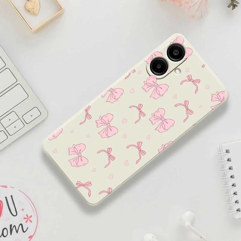 For Samsung Galaxy A07 4G Case Pink Bow Love Pattern Printing Straight Edge TPU Phone Back Cover - Beige