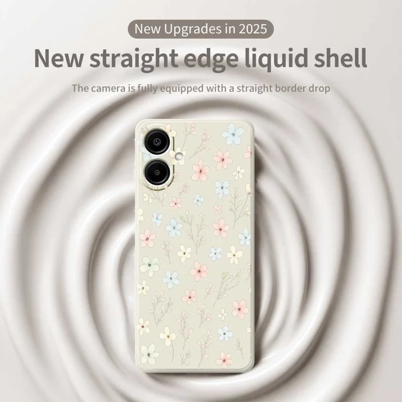 For Samsung Galaxy A07 4G Case Small Flower Branches Pattern Printing Straight Edge TPU Phone Back Cover - Beige