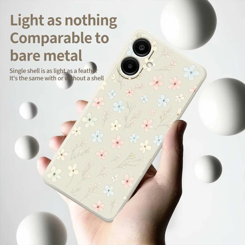 For Samsung Galaxy A07 4G Case Small Flower Branches Pattern Printing Straight Edge TPU Phone Back Cover - Beige