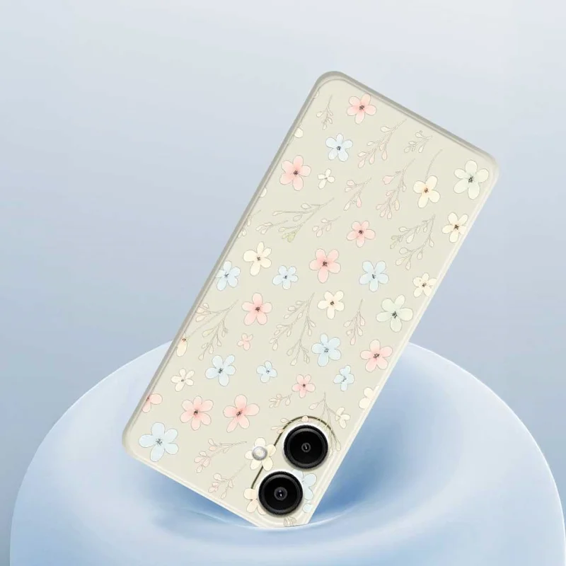 For Samsung Galaxy A07 4G Case Small Flower Branches Pattern Printing Straight Edge TPU Phone Back Cover - Beige