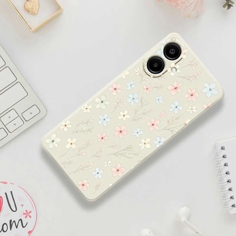 For Samsung Galaxy A07 4G Case Small Flower Branches Pattern Printing Straight Edge TPU Phone Back Cover - Beige