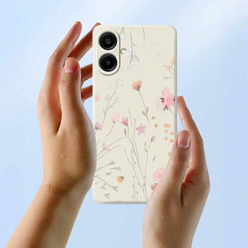 For Samsung Galaxy A07 4G Case Flower Pattern Printing Straight Edge TPU Phone Back Cover - Beige