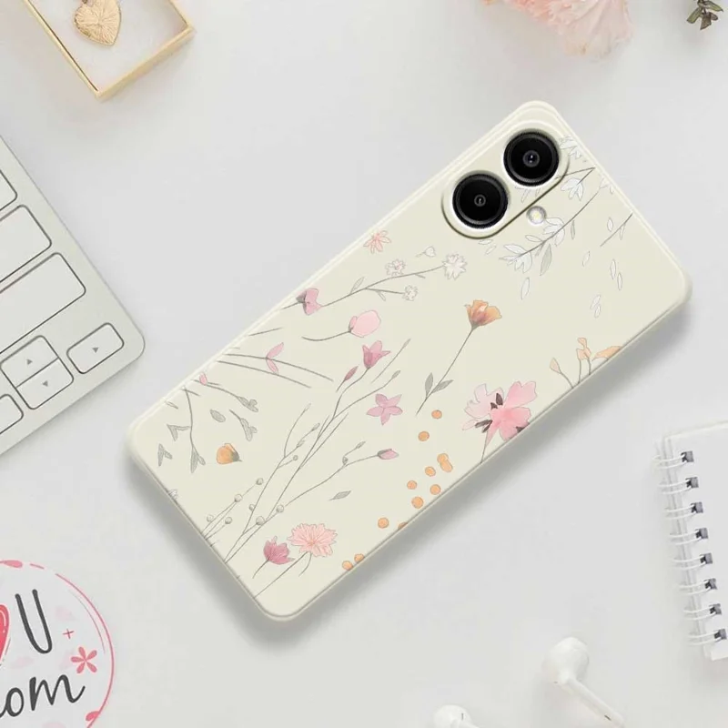 For Samsung Galaxy A07 4G Case Flower Pattern Printing Straight Edge TPU Phone Back Cover - Beige