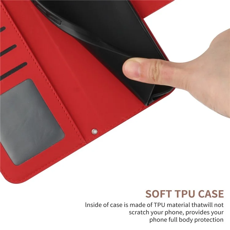 Pour Motorola Edge 30 Neo 5G HT04 Télécope de Tournesol Imprimé Coupe de Protection PU Skin-Touch PU Couvrette de Portefeuille Réglable Avec Sangle à Main - Rouge