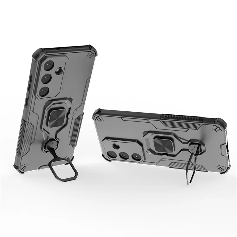 For Samsung Galaxy S25 FE Case Rotatable Ring Kickstand PC + TPU Shockproof Phone Cover - Black