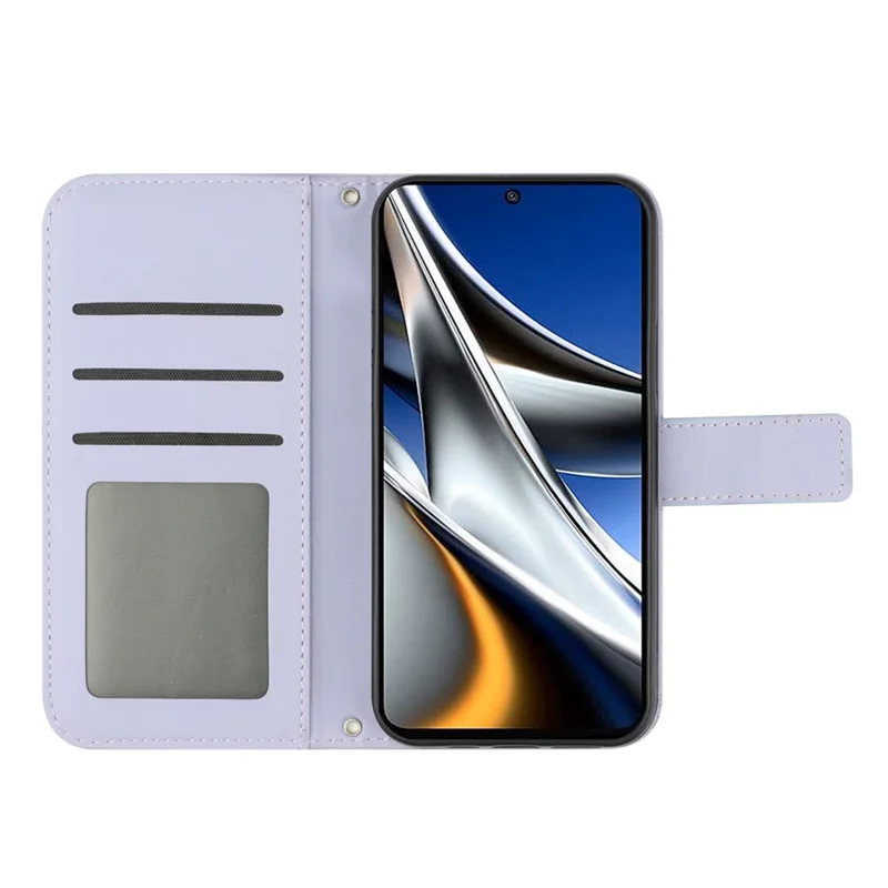 Folia na Xiaomi Poco X4 Pro 5G HT04 z sztucznej skóry PU z motywem słonecznika, etui portfelowe z funkcją podpórki, magnetyczny zamek, pokrowiec z dotykową powierzchnią i rączką na ramię - jasnopurpurowy