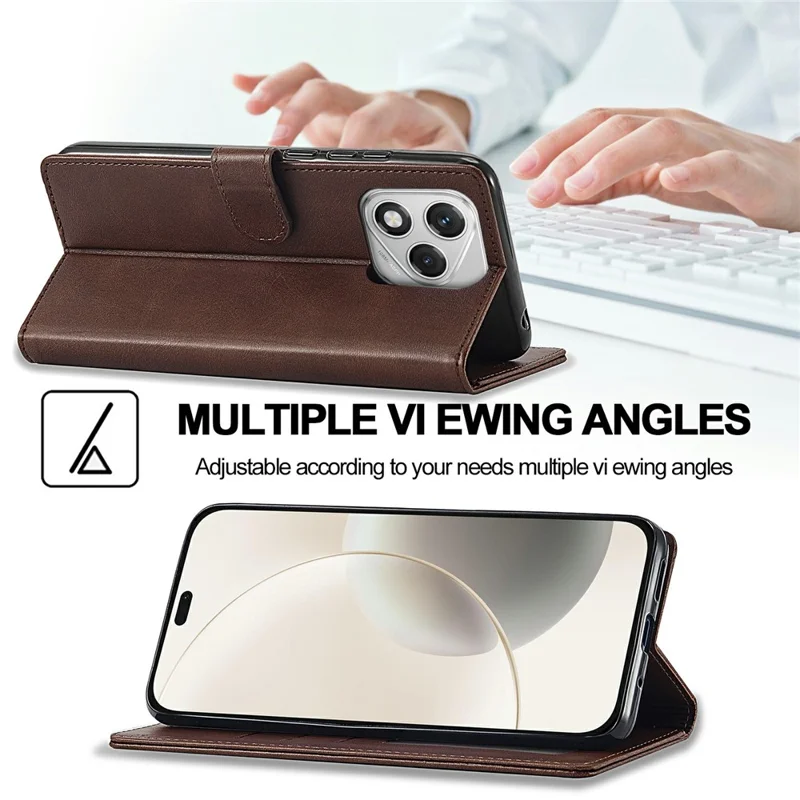 LC.IMEEKE لجهاز Honor 400 Lite 5G غطاء جلد صناعي بملمس جلد العجل مع حامل ومحفظة - بني