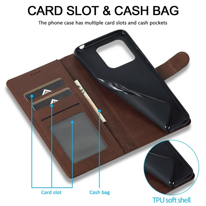 LC.IMEEKE لجهاز Honor 400 Lite 5G غطاء جلد صناعي بملمس جلد العجل مع حامل ومحفظة - بني