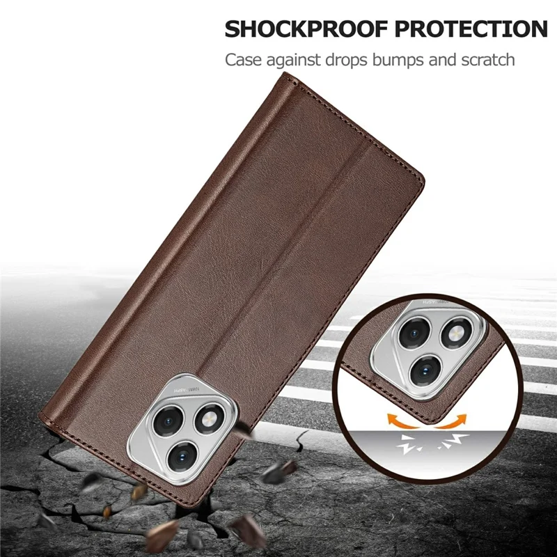 LC.IMEEKE لجهاز Honor 400 Lite 5G غطاء جلد صناعي بملمس جلد العجل مع حامل ومحفظة - بني