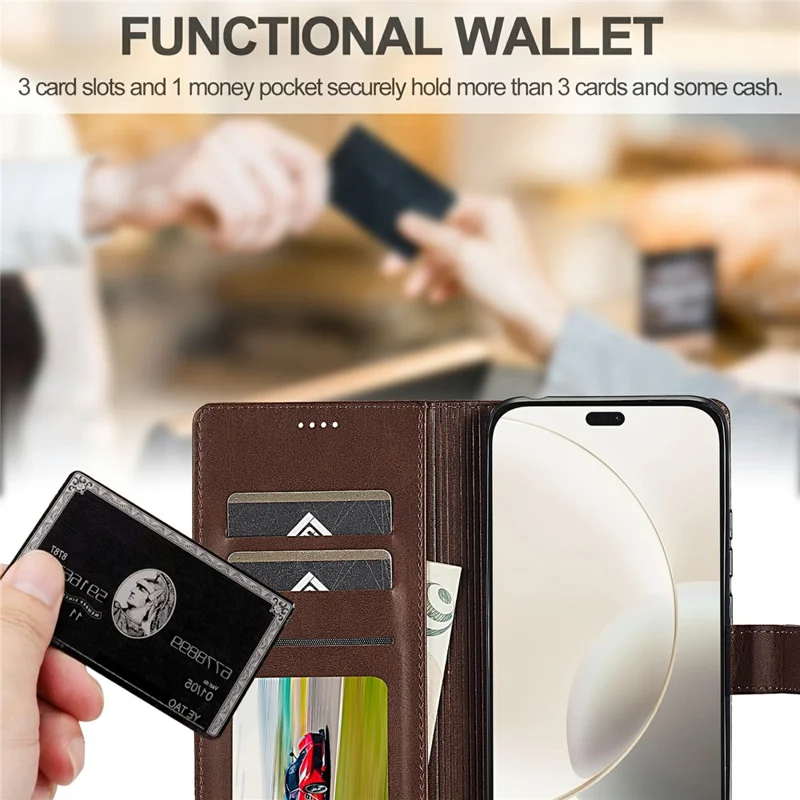 LC.IMEEKE لجهاز Honor 400 Lite 5G غطاء جلد صناعي بملمس جلد العجل مع حامل ومحفظة - بني