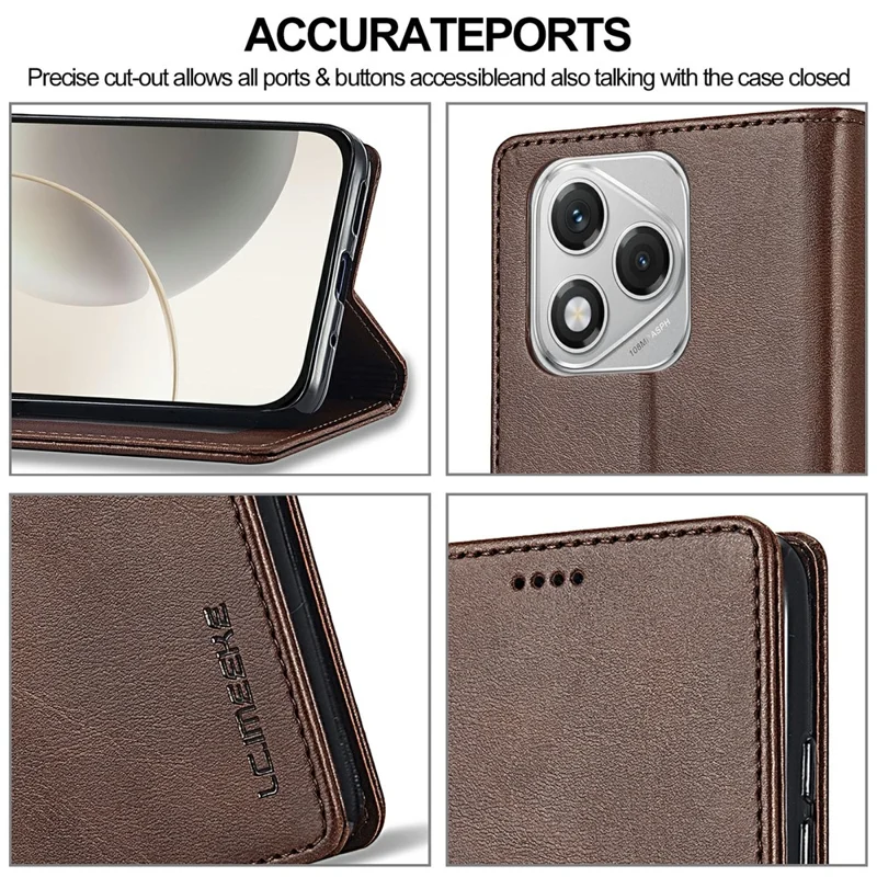 LC.IMEEKE لجهاز Honor 400 Lite 5G غطاء جلد صناعي بملمس جلد العجل مع حامل ومحفظة - بني