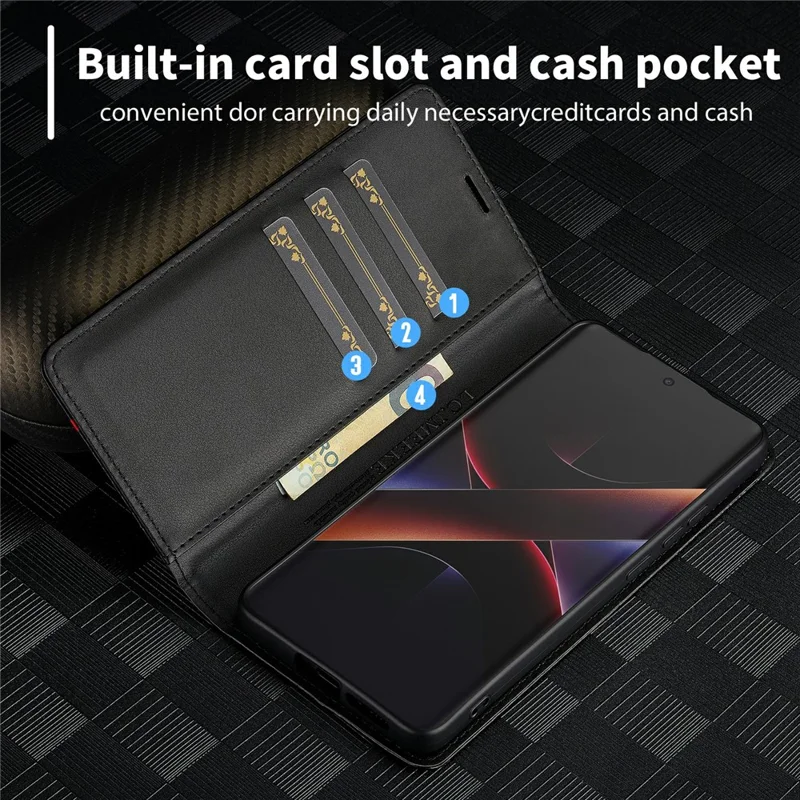 LC.IMEEKE For Xiaomi Poco X7 Pro 5G Wallet Case Carbon Fiber Texture Leather Phone Cover - Horizontal Stripe