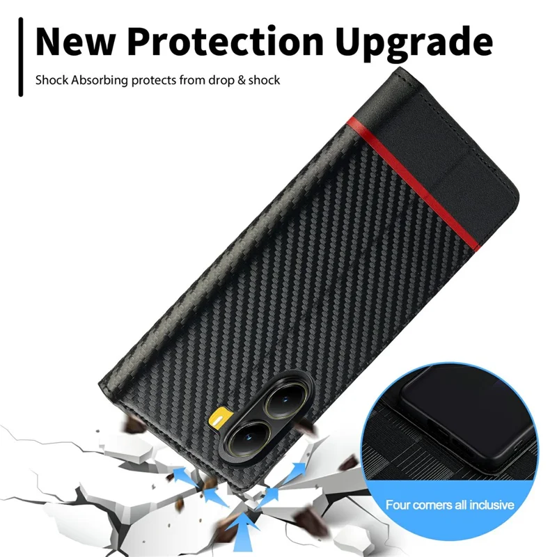 LC.IMEEKE For Xiaomi Poco X7 Pro 5G Wallet Case Carbon Fiber Texture Leather Phone Cover - Horizontal Stripe