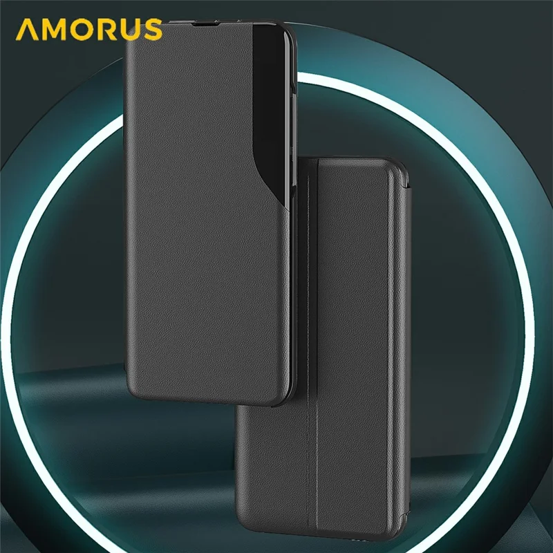 AMORUS For iPhone 17 Case Folio Flip Stand PU Leather Phone Cover - Black