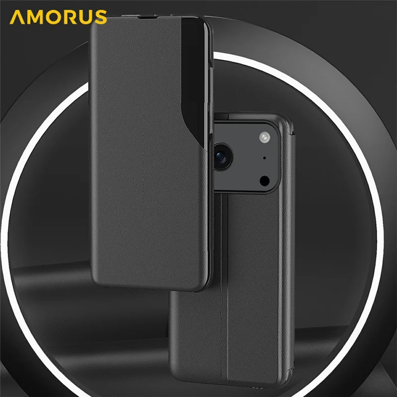 AMORUS For iPhone 17 Pro Case Folio Flip Stand PU Leather Phone Cover - Black
