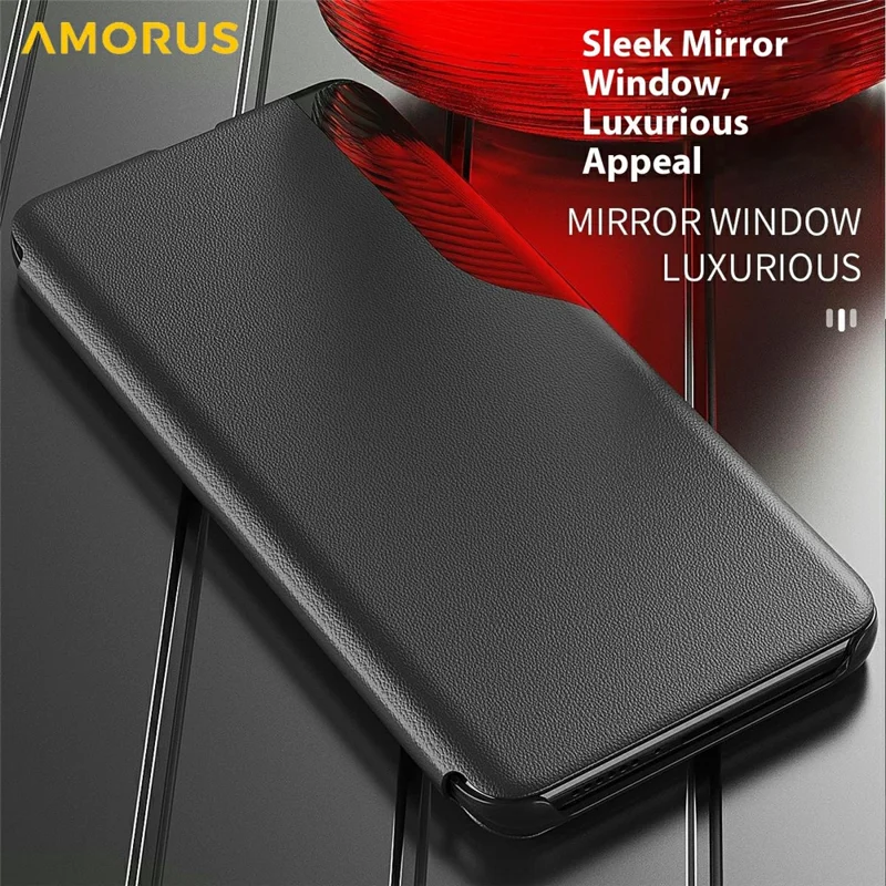 AMORUS For iPhone 17 Pro Case Folio Flip Stand PU Leather Phone Cover - Black