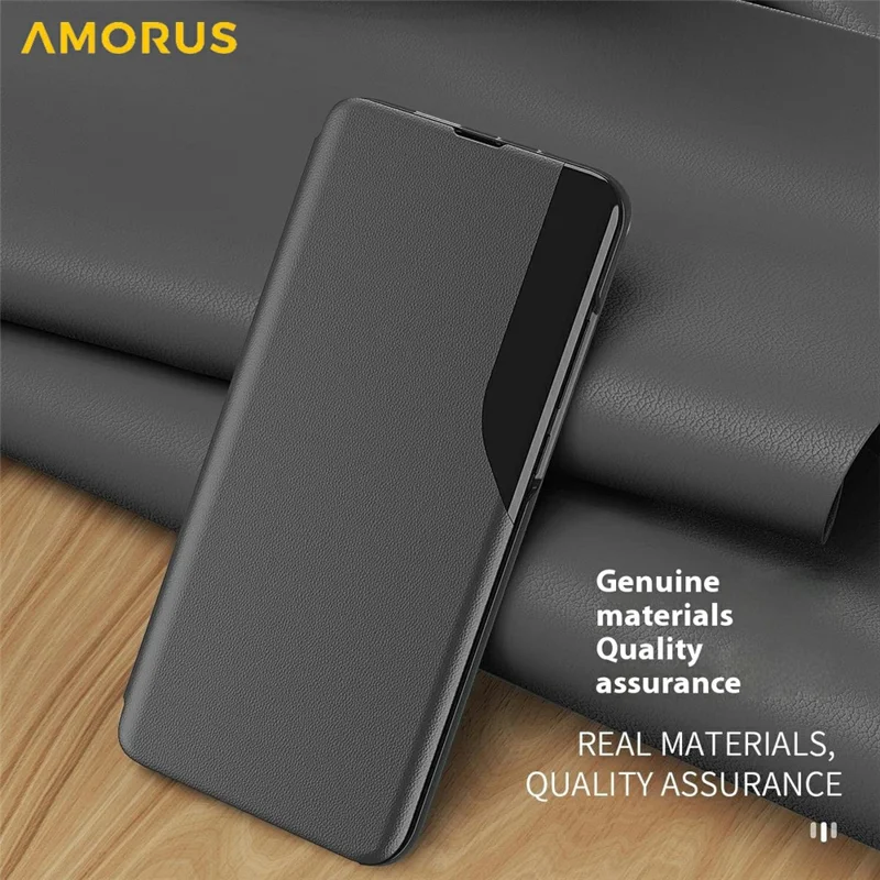 AMORUS For iPhone 17 Pro Case Folio Flip Stand PU Leather Phone Cover - Black