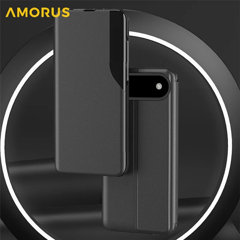 AMORUS For iPhone Air Case Folio Flip Stand PU Leather Phone Cover - Black