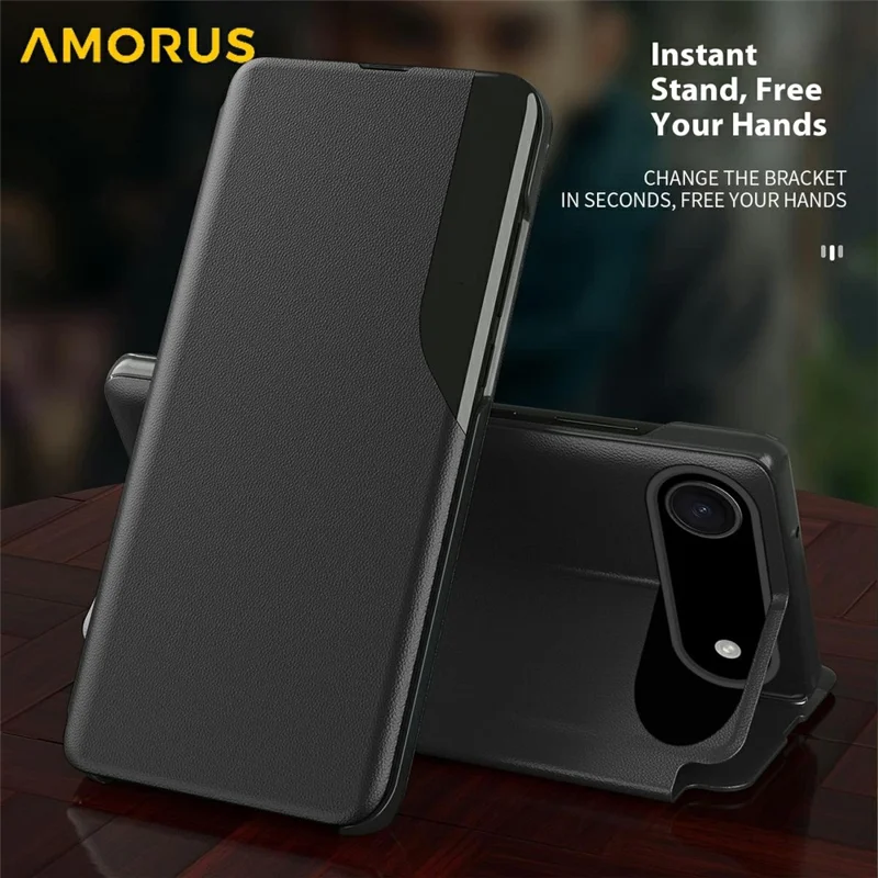 AMORUS For iPhone Air Case Folio Flip Stand PU Leather Phone Cover - Black