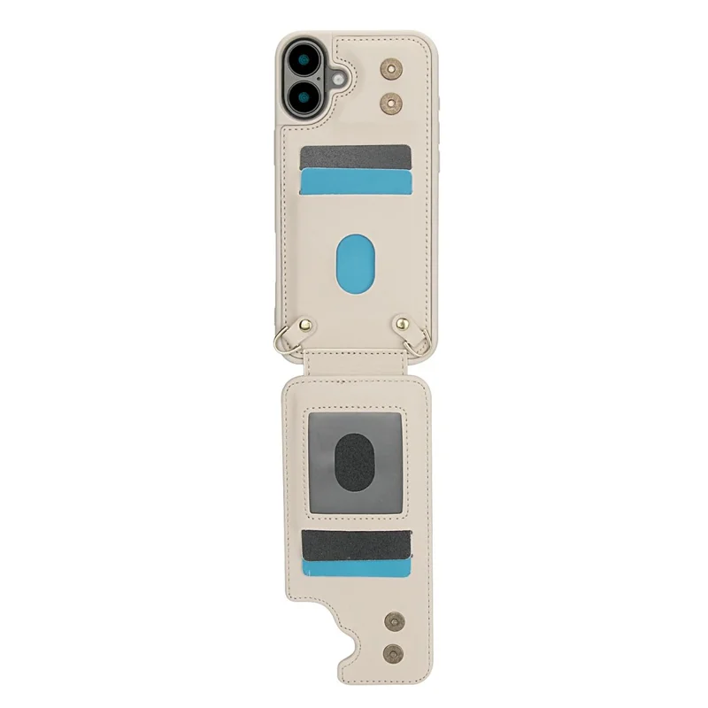 For iPhone 17 Case Kickstand Card Slots Leather Coated TPU Cover with Shoulder Strap - Beige