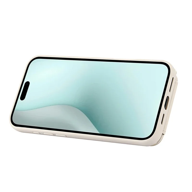 For iPhone 17 Case Kickstand Card Slots Leather Coated TPU Cover with Shoulder Strap - Beige