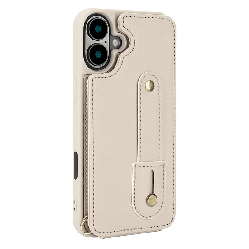 For iPhone 17 Case Kickstand Card Slots Leather Coated TPU Cover with Shoulder Strap - Beige