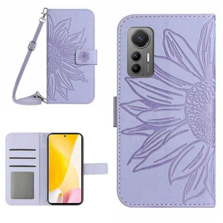 Для Xiaomi 12 Lite 5G HT04 Anti-collision PU Кожаный Подсолнечный Кошелек. - Светло-фиолетовый