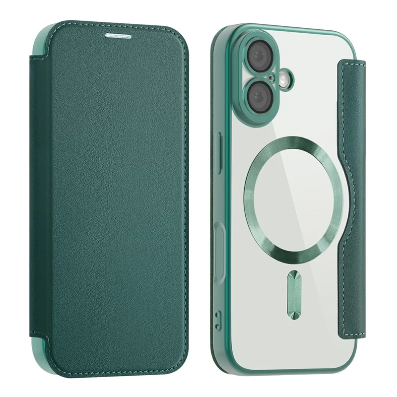 AMORUS For iPhone 17 Case Compatible with MagSafe RFID Blocking Card Holder Leather Phone Cover - Blackish Green