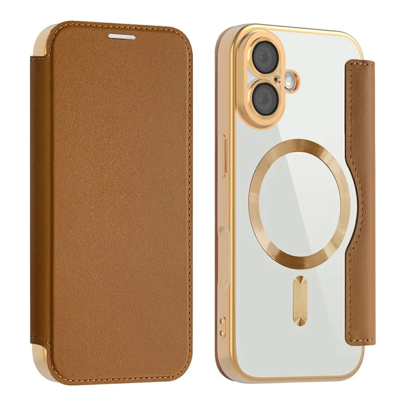 AMORUS For iPhone 17 Case Compatible with MagSafe RFID Blocking Card Holder Leather Phone Cover - Brown