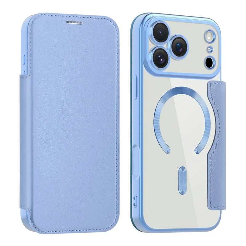 AMORUS For iPhone 17 Pro Case Compatible with MagSafe RFID Blocking Card Holder Leather Phone Cover - Blue