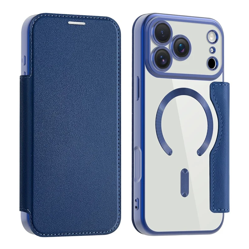 AMORUS For iPhone 17 Pro Case Compatible with MagSafe RFID Blocking Card Holder Leather Phone Cover - Sapphire
