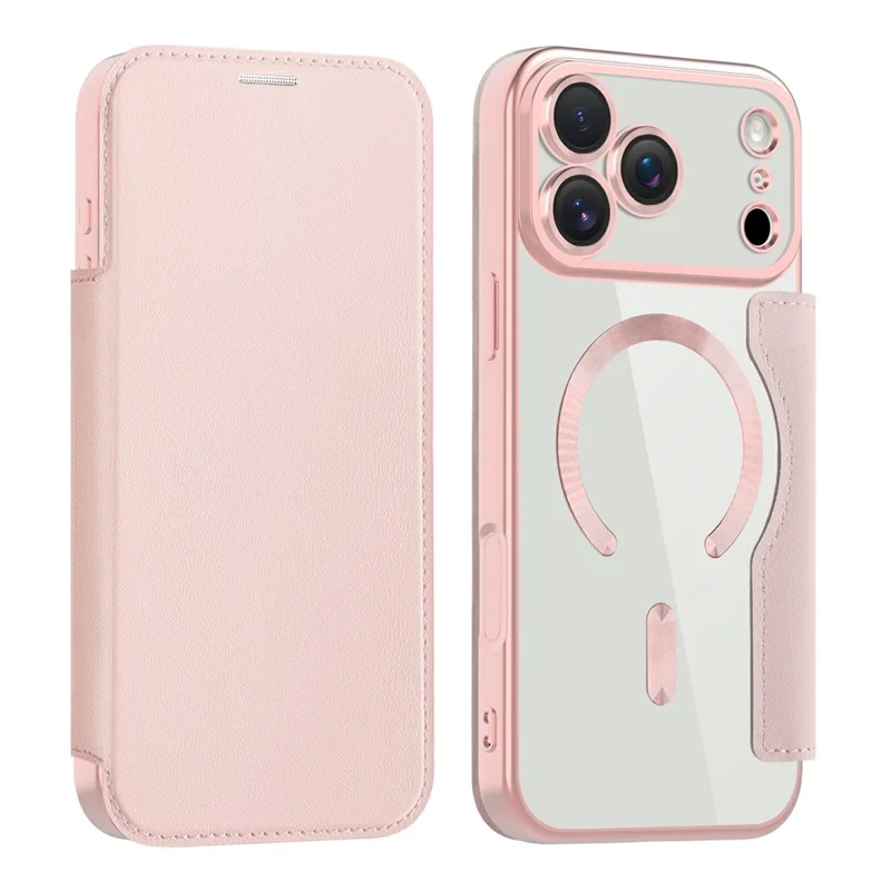 AMORUS For iPhone 17 Pro Max Case Compatible with MagSafe RFID Blocking Card Holder Leather Phone Cover - Pink