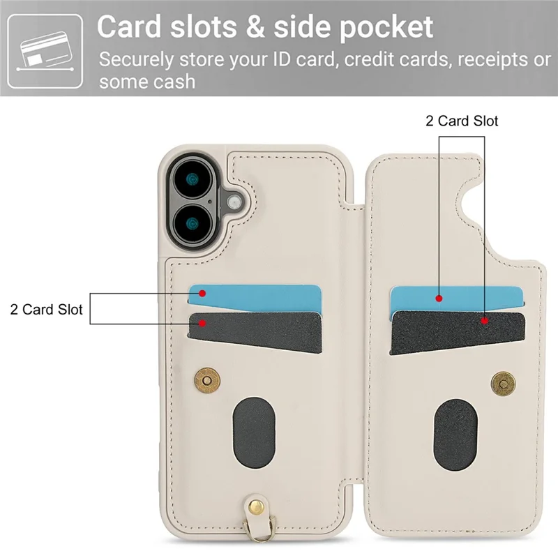 Für iPhone 17 Hülle mit Kartenfächern Lederüberzogenes TPU Blumen-Handyhülle mit 2 Trageriemen - Beige