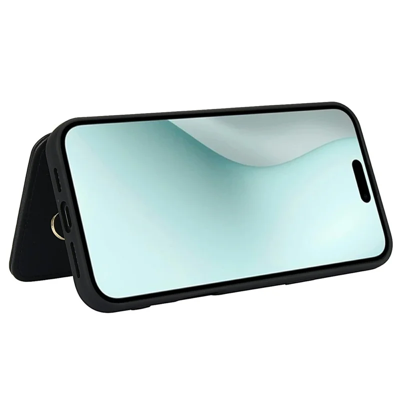 For iPhone 17 Case Card Slots Leather Coated TPU Flower Phone Cover with 2 Straps - Black