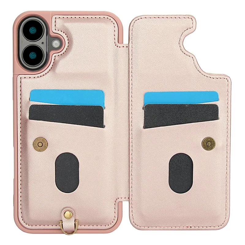 For iPhone 17 Case Card Slots Leather Coated TPU Flower Phone Cover with 2 Straps - Pink