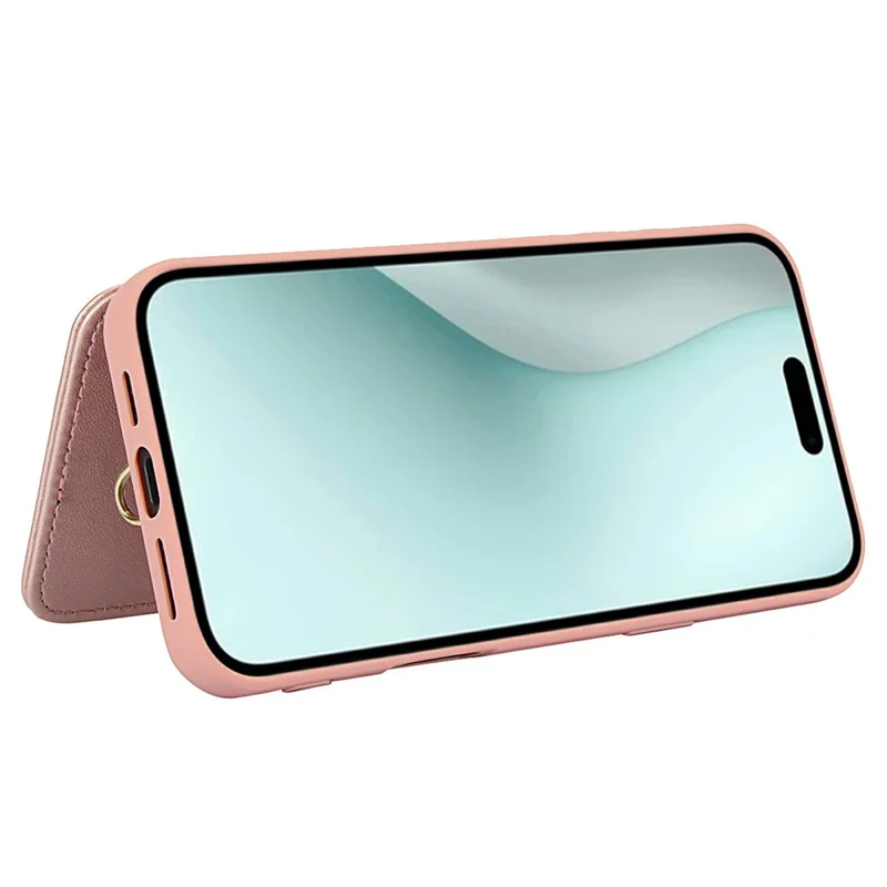 For iPhone 17 Case Card Slots Leather Coated TPU Flower Phone Cover with 2 Straps - Pink