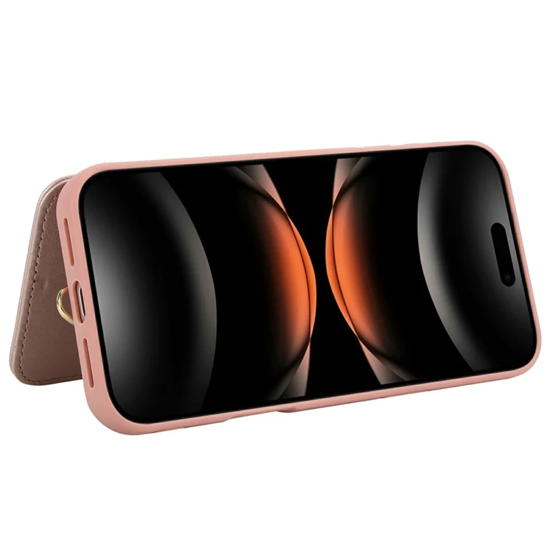 For iPhone 17 Pro Case Card Slots Leather Coated TPU Flower Phone Cover with 2 Straps - Pink