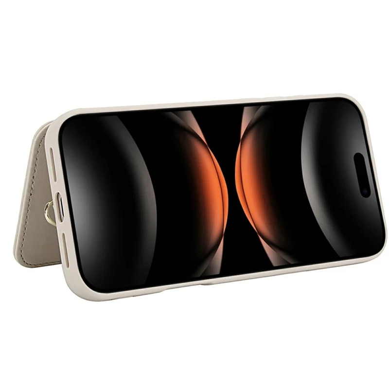 Für iPhone 17 Pro Max Hülle Kartenfächer Leder beschichtetes TPU Blumen Handyhülle mit 2 Trageriemen - Beige