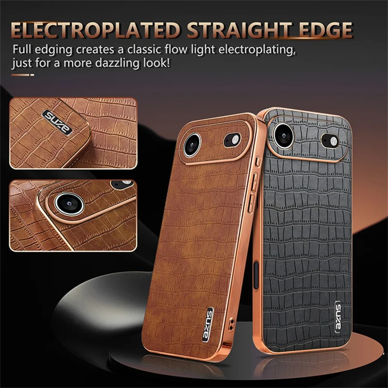 Funda AZNS para iPhone 17 Air con textura de cocodrilo electropulido, cubierta de teléfono PU + TPU - Negro