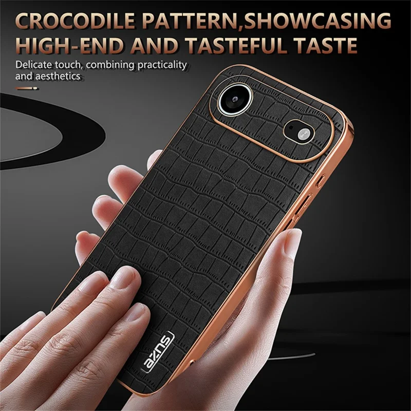 Funda AZNS para iPhone 17 Air con textura de cocodrilo electropulido, cubierta de teléfono PU + TPU - Negro