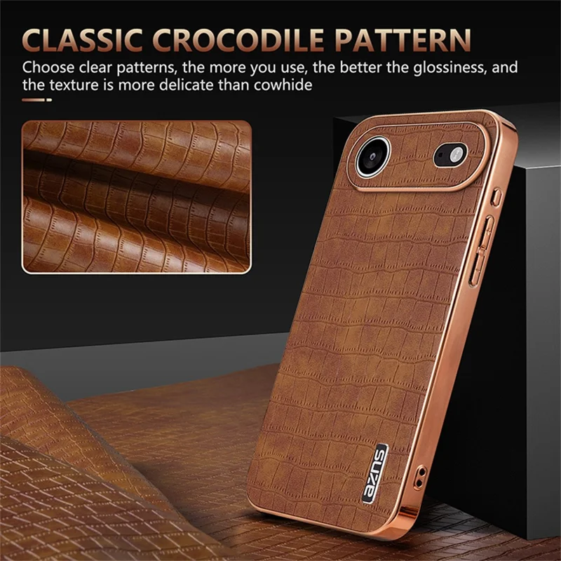 Funda AZNS para iPhone 17 Air con textura de cocodrilo electropulido, cubierta de teléfono PU + TPU - Negro