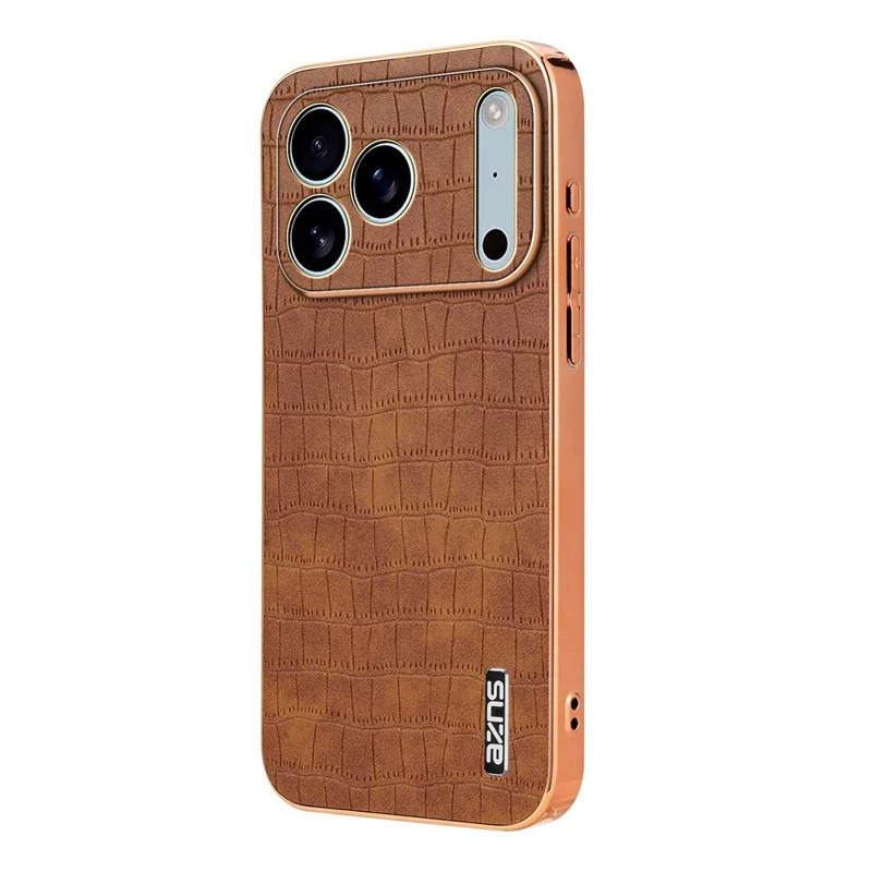 AZNS Para iPhone 17 Pro Funda Electrochapado Textura de Cocodrilo PU + TPU Cubierta de Teléfono - Marrón